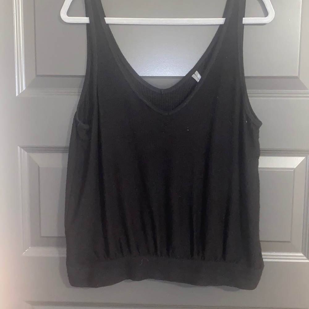 Anthropologie Knit V-Neck Tank Sz L Black